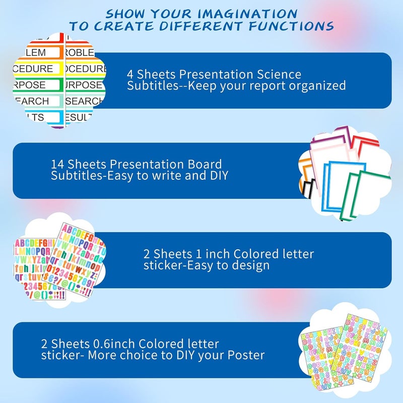 VinTS 22 Sheets Colorful Self Adhesive Science Fair Display Boards Supplies Presentation Science Subtitles Project Titles Personalized Letter Stickers for Classroom Office - Image 3